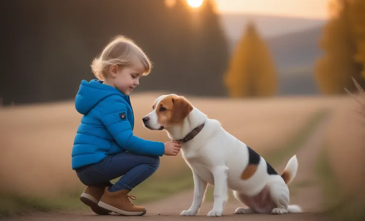 Lapsi ja koira tutkimassa luontoa